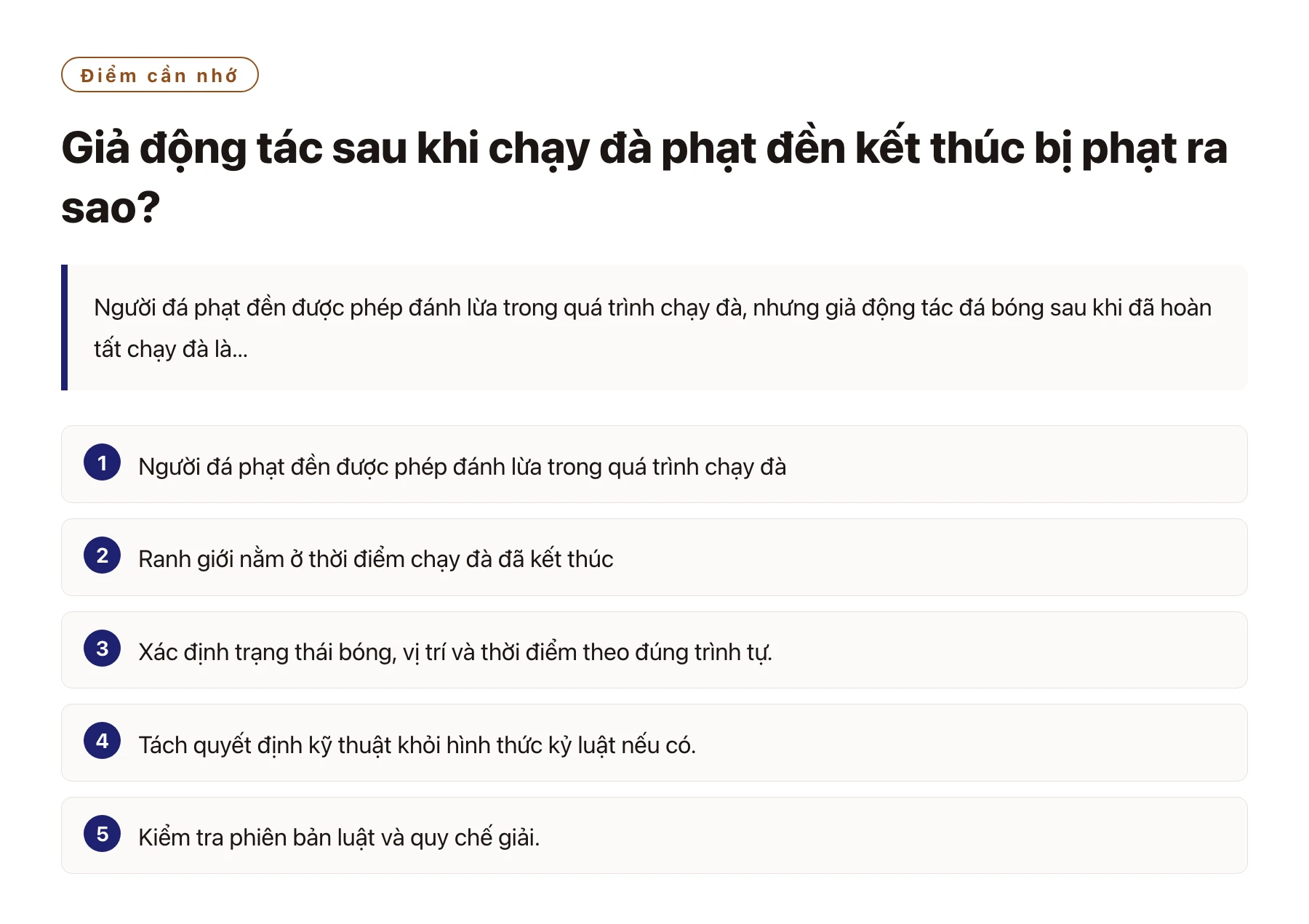 Giả động tác sau khi chạy đà phạt đền kết thúc bị phạt ra sao?——全文要点速览