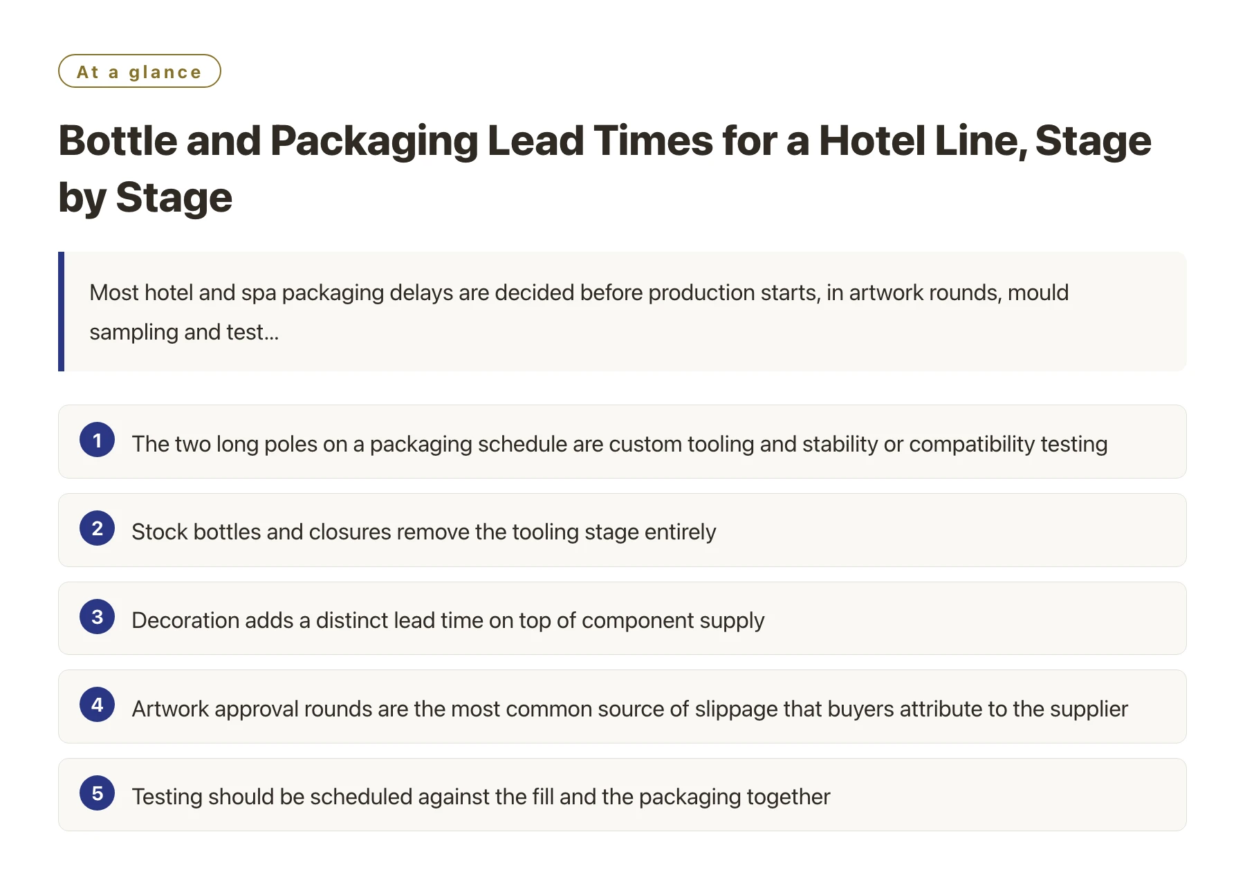 Bottle and Packaging Lead Times for a Hotel Line, Stage by Stage——全文要点速览