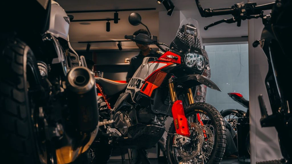 2025 Ducati Multistrada V4 Rally on a high alpine pass at sunset